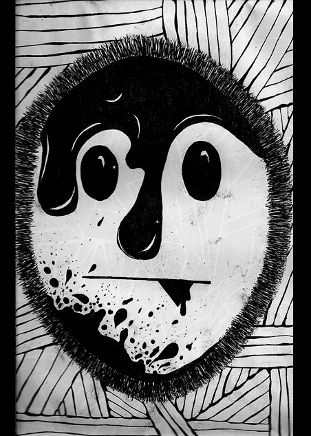 Ate black and white ink illustration